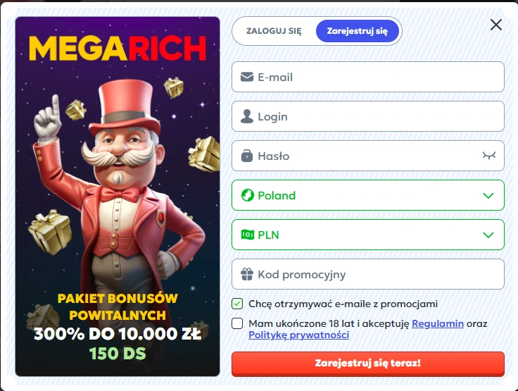 megarich rejestracja